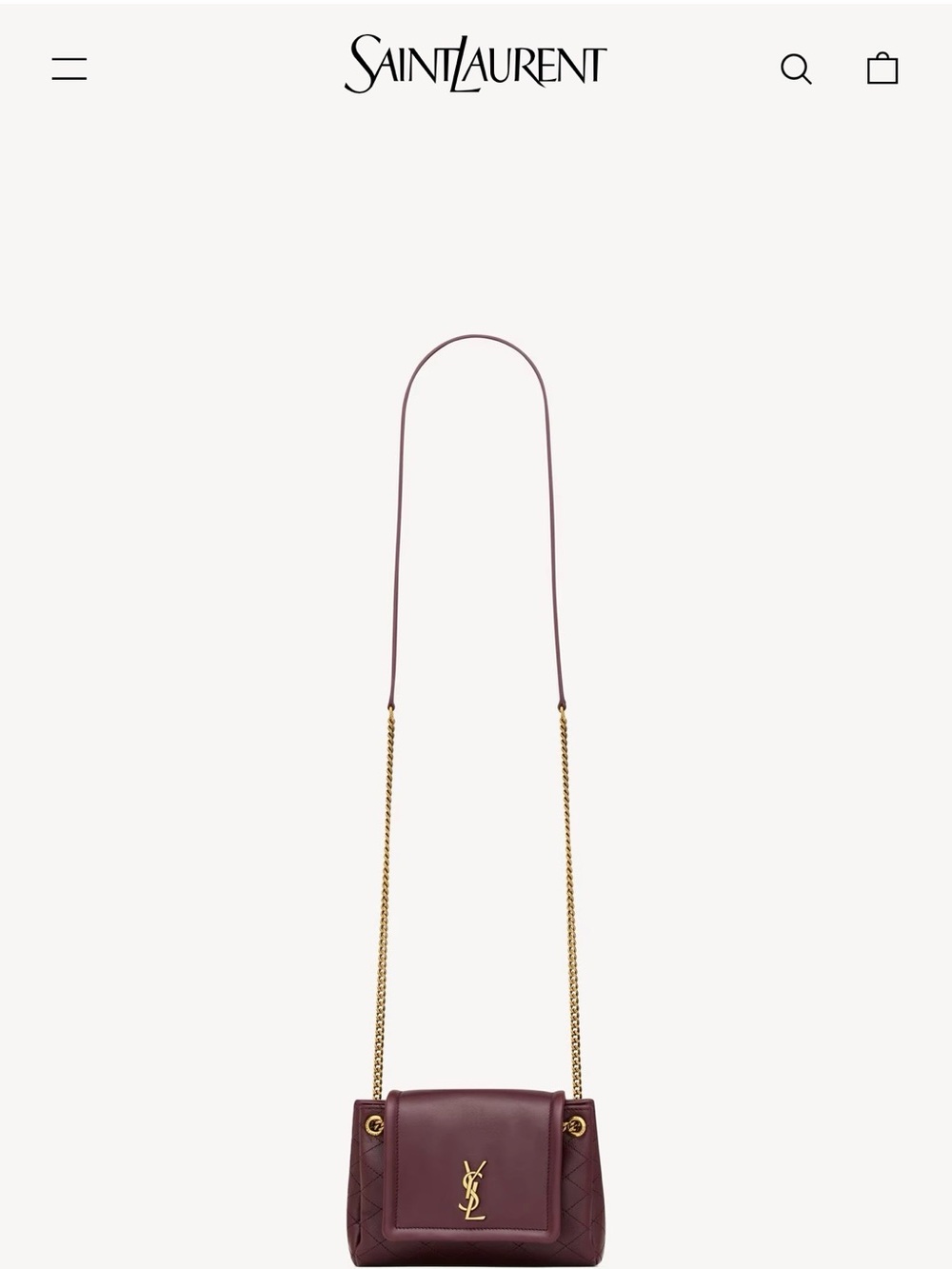Saint Laurent Wine Red Quilted Leather Mini Shoulder Bag with Gold YSL - Picture 2 of 5